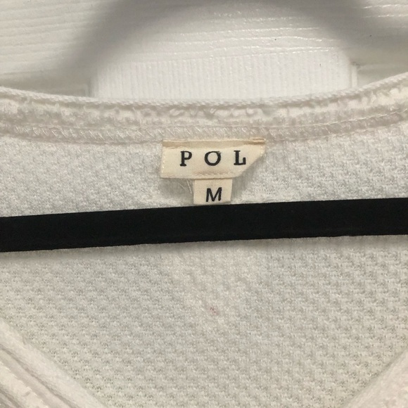 POL Womens White V-Neck Oversized Short Sleeve Raw Hem Top Medium - Picture 2 of 15